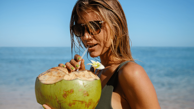 drinking coconut water